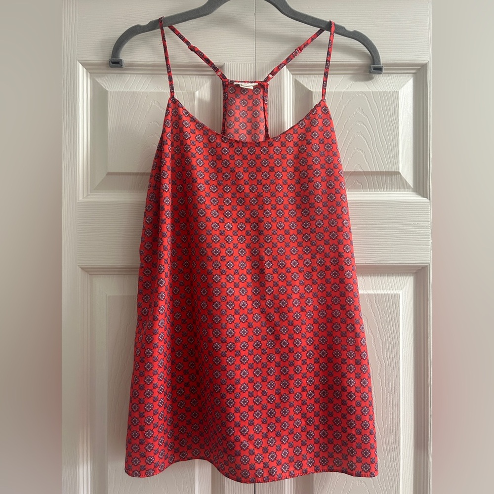 J.Crew Blouse Women’s Size 4 Red Geometric Top Razorback Spring Summer Vacation